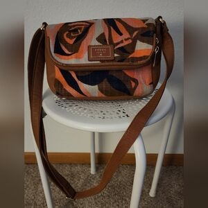 FOSSIL Handbag, Floral, Fabric, and Leather